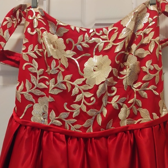 NWT Fifteen Roses Davids Bridal Off-the-Shoulder Mini A-Line Red Gold Size 20 - Picture 3 of 13